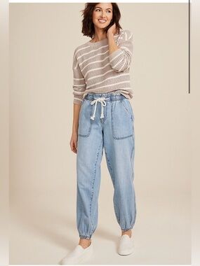 Maurices Light Blue Drawstring Denim Joggers size 2L